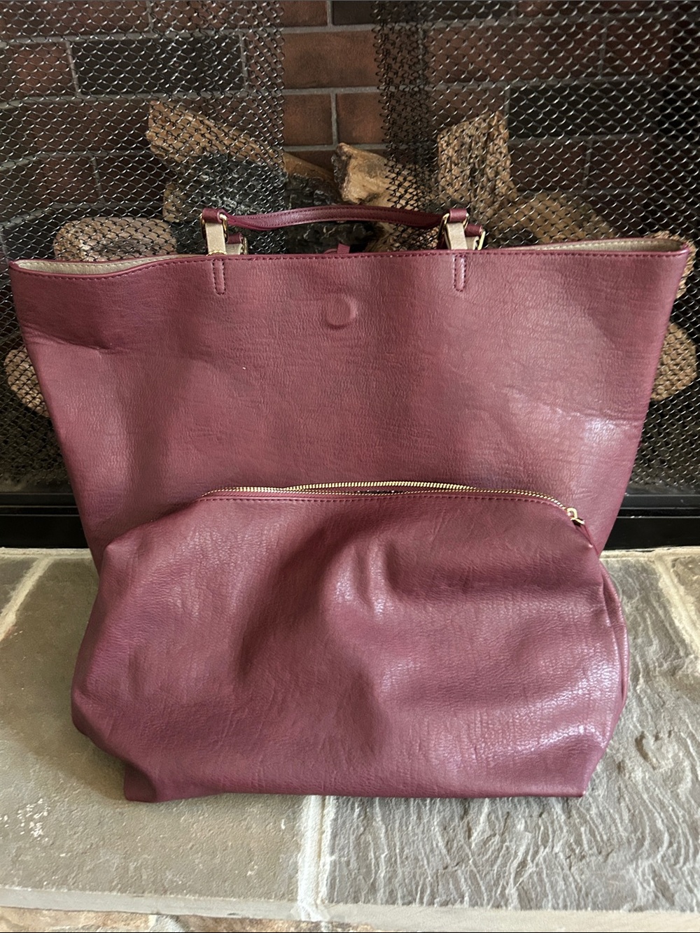 MMS Design Studio Burgundy Vegan Leather Tote - Picture 3 of 6